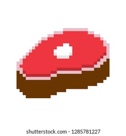 Slice meat pixel art. pork on bone 8 bit. Piece of Beef beefsteak Old school games graphics