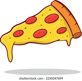 Slice of Melted Cheese Pepperoni Pizza, vector flat illustration