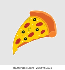 Slice of Melted Cheese Pepperoni Pizza .Cartoon vector illustration.