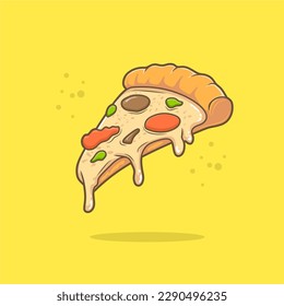 Slice Of Melted Pizza Cartoon Vector Icon Illustration. Food Object Icon Concept Isolated Premium Vector. Flat Cartoon Style