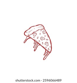 slice of mushroom pizza with melting mozzarella cheese illustration hand drawn vector