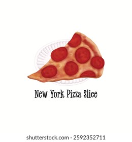 A slice of New York pizza on hand drawn style on white background