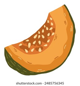 Slice of orange autumn  pumpkin Symbol of  Halloween and Thanksgiving day. Vector illustration on white background in doodle style.