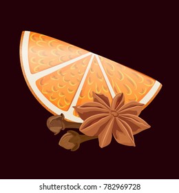 Slice of orange with cinnamon sticks and cloves