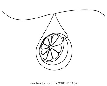 slice of orange continuous line art drawing style. Black line sketch on white background. Vector illustration