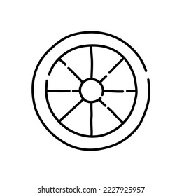 Slice of orange doodle icon. Hand drawn black sketch. Vector Illustration.