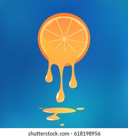 Slice of orange with a dripping juice