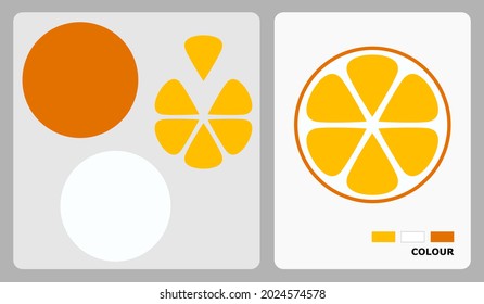 Slice orange fruit pattern for kids crafts or paper crafts. Vector illustration of citrus puzzle. cut and glue patterns for children's crafts.