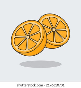 Slice Of Orange Fruits Cartoon Vector Illustration. Fresh Orange Fruits Flat Icon Outline