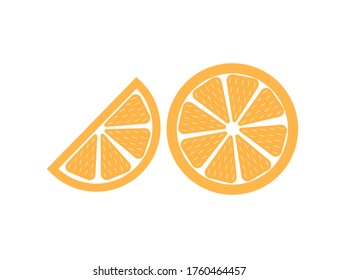 A slice of orange is isolated on a white background. Vector flat icon. Web version