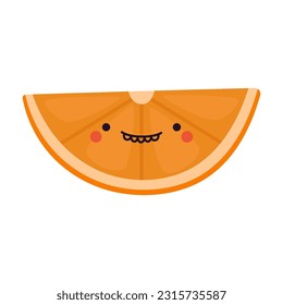 Slice of orange in kawaii style. Clipart image isolated on white background.