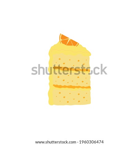 Slice of orange, lemon cream pie icon isolated white background. Vector illustration.