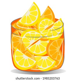 Slice of Orange lemon in the glasses jar