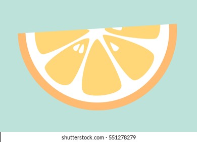 Slice of orange on blue background. Vector.