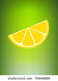 Slice of orange on a fresh green background, vector illustration