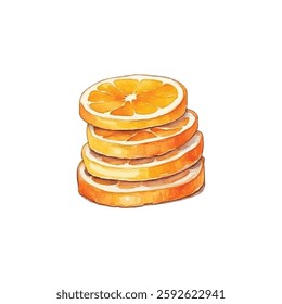 Slice or orange watercolor vector illustration white background