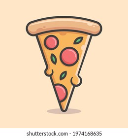 A slice of pepperoni cheese pizza vector icon. Fast food cartoon illustration.