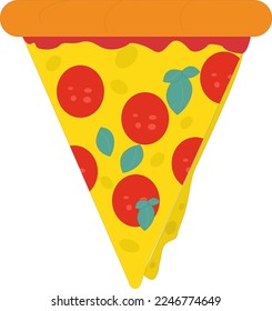 Slice of pepperoni pizza with basil, cheese and tomato sauce vector