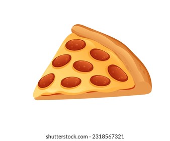 Slice of pepperoni pizza with cheese and salami vector illustration isolated on white background