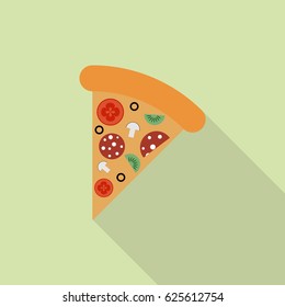 Slice of pepperoni pizza in flat style