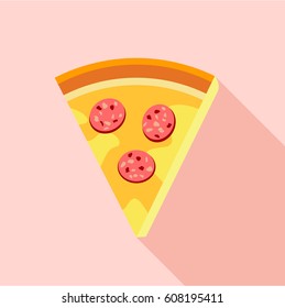 Slice of pepperoni pizza icon. Flat illustration of slice of pepperoni pizza vector icon for web