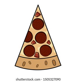 Slice of pepperoni pizza. Isolated on white. Vector illustration.