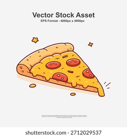 Rebanada de pizza de pepperoni con queso mozzarella derretido en delicioso estilo de comida rápida. Esta sabrosa ilustración de comida es un diseño de Vector limpio en formato EPS, perfecto para el menú y el proyecto de ilustración culinaria
