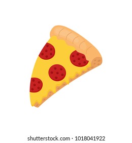Slice of pepperoni pizza with salami and melted cheese. Cartoon pizza vector graphic illustration, isolated.