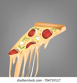 Slice of pepperoni pizza, vector