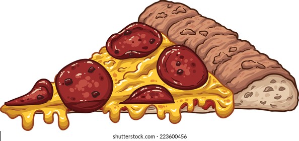 A slice of pepperoni pizza. Vector clip art illustration with simple gradients. All in a single layer.