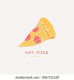 Slice of pepperoni pizza. Vector illustration in linocut style