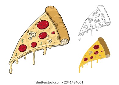 Slice of pepperoni pizza, vintage vector illustration