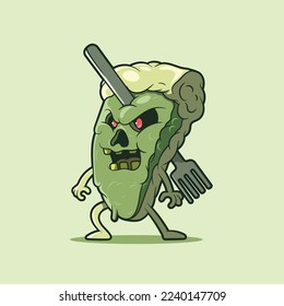 Slice of pie zombie character vector illustration. Food, funny, scary design concept.