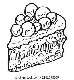 Slice (piece) of cake pastry dessert (sweet food product), which is hand drawn (doodle style) vector drawing.