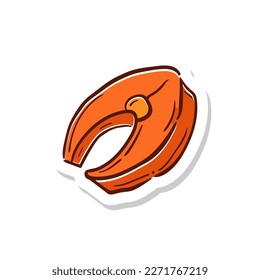 Slice pieces of salmon meat hand drawn doodle icon logo design clip art vector illustration