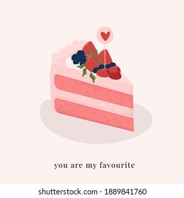 a slice of pink cake with fruits 
