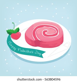 slice pink roll cake in valentine