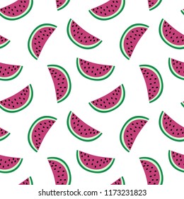 slice of pink watermelon on a white background pattern summer sweet seamless vector.