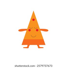 a slice of pizza with arms and legs on a white background,