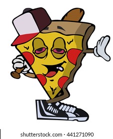 a slice of pizza with a baseball bat