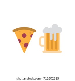 Slice of Pizza and beer mug icons. Flat design.