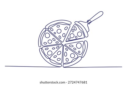 A Slice of Pizza Being Served with a Spatula on a Table pepperoni serving