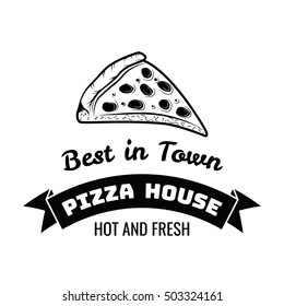 Slice Of Pizza. The best Pizza in Town. Pizza Delivery. Traditional Italian Cuisine. Vector Illustration