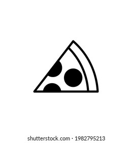 Recorte del icono de la línea negra de la pizza. Resumen del concepto de comida rápida. Símbolo plano y a la última moda para el que se puede utilizar el signo: ilustración, contorno, logotipo, móvil, aplicación, emblema, diseño, web, dev, ui, ux. EPS vectorial 10