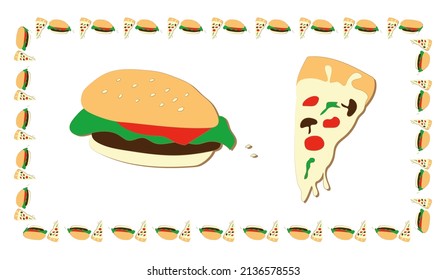 a slice of pizza, a burger, a decorative frame.a set for your design.high quality vector illustration.