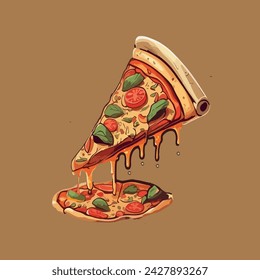 "Slice of pizza" captura la esencia de la cultura gastronómica de confort con sus colores vibrantes y texturas tentadoras. Esta imagen de Shutterstock representa una sola rebanada de pizza, que rezuma queso fundido y queso