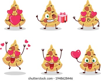 Slice of pizza cartoon character with love cute emoticon