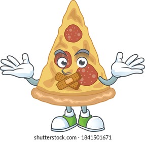 Slice of pizza Cartoon drawing design making a quiet finger gesture. Vector illustration