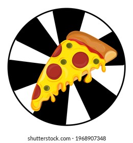Pizzaausschnitt. Cartoon Pizza mit Tropfkäse. Vektorgrafik.