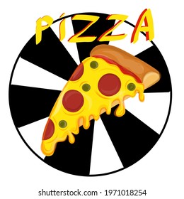 Slice of Pizza. Cartoon Pizza with dripping cheese. Vector Illustration.